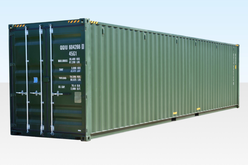 40ft High Cube Container – Green One Trip (9ft 6″ high)